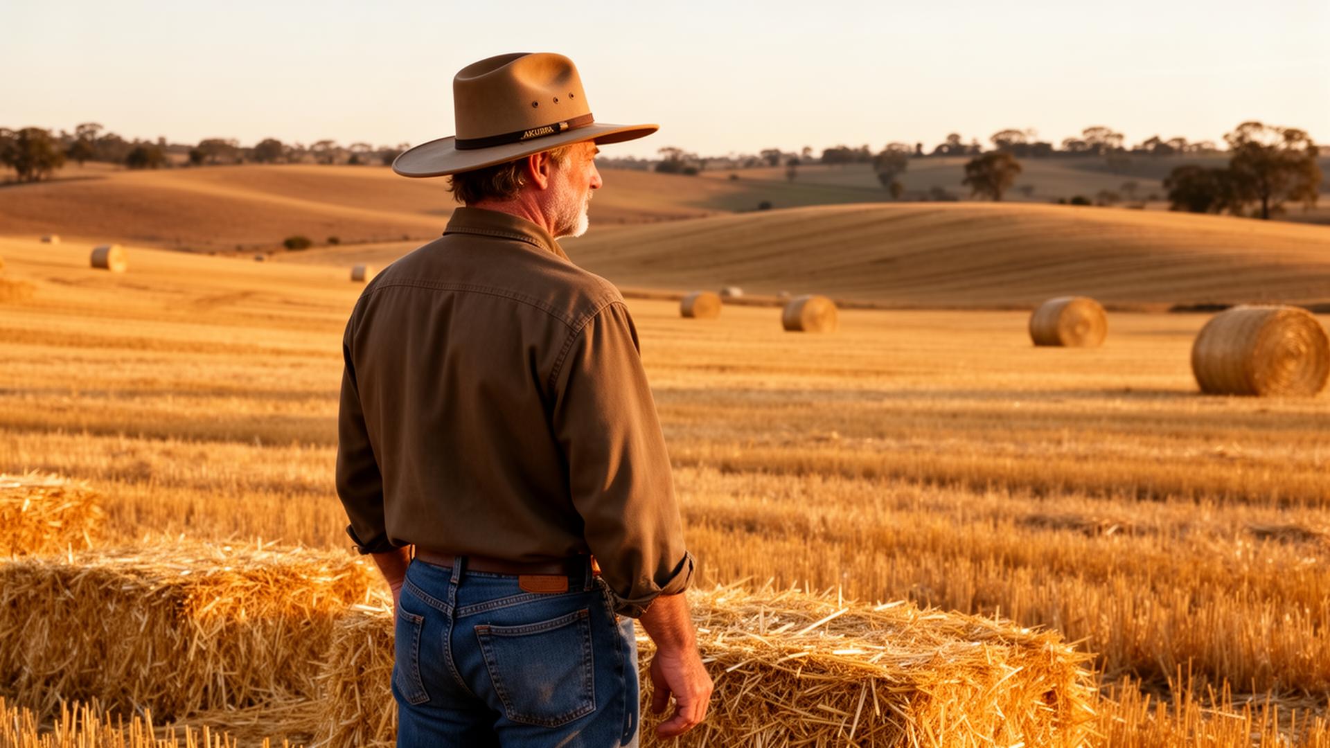 Australian hay grower at sunset